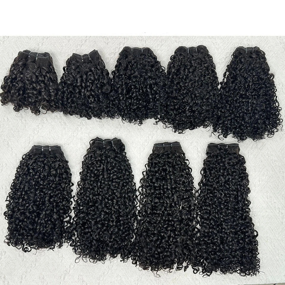 12A Grade Pixie Curl Human Hair Bundles Super Double Drawn Virgin Cuticle Aligned Brazilian Hair Extensions 4C Hair Double Weft