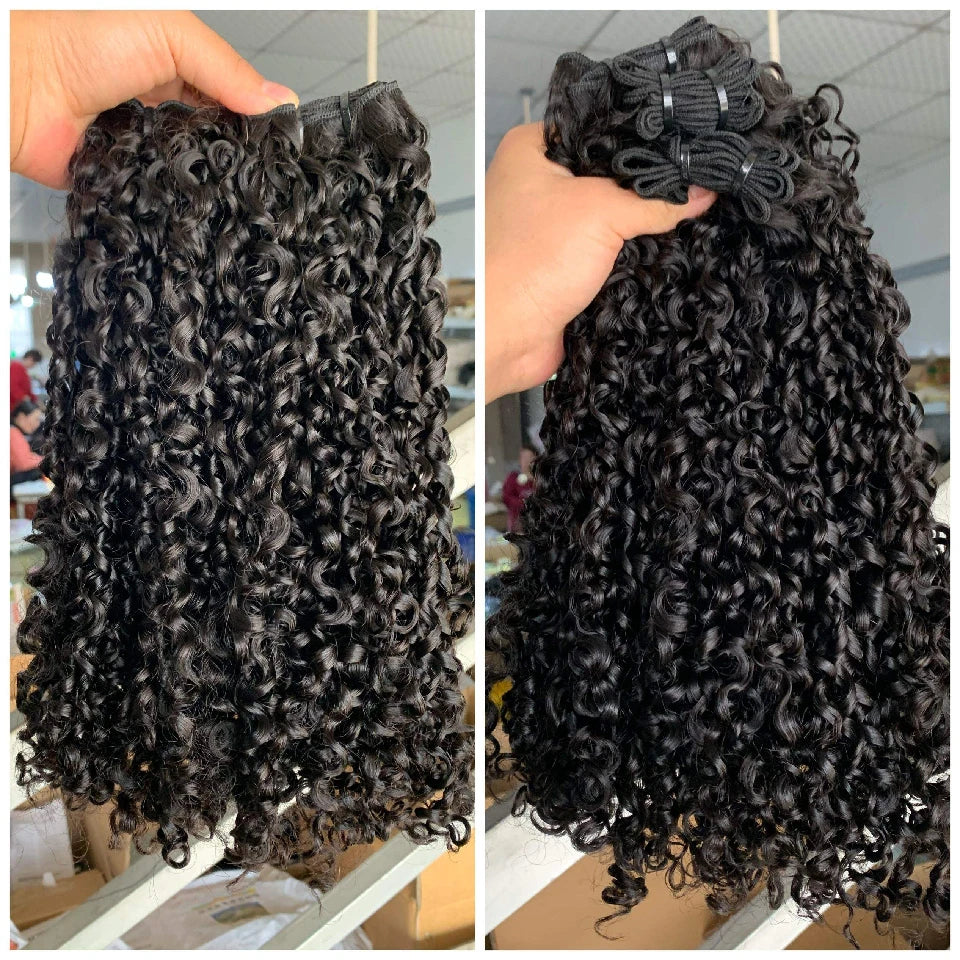 12A Grade Pixie Curl Human Hair Bundles Super Double Drawn Virgin Cuticle Aligned Brazilian Hair Extensions 4C Hair Double Weft