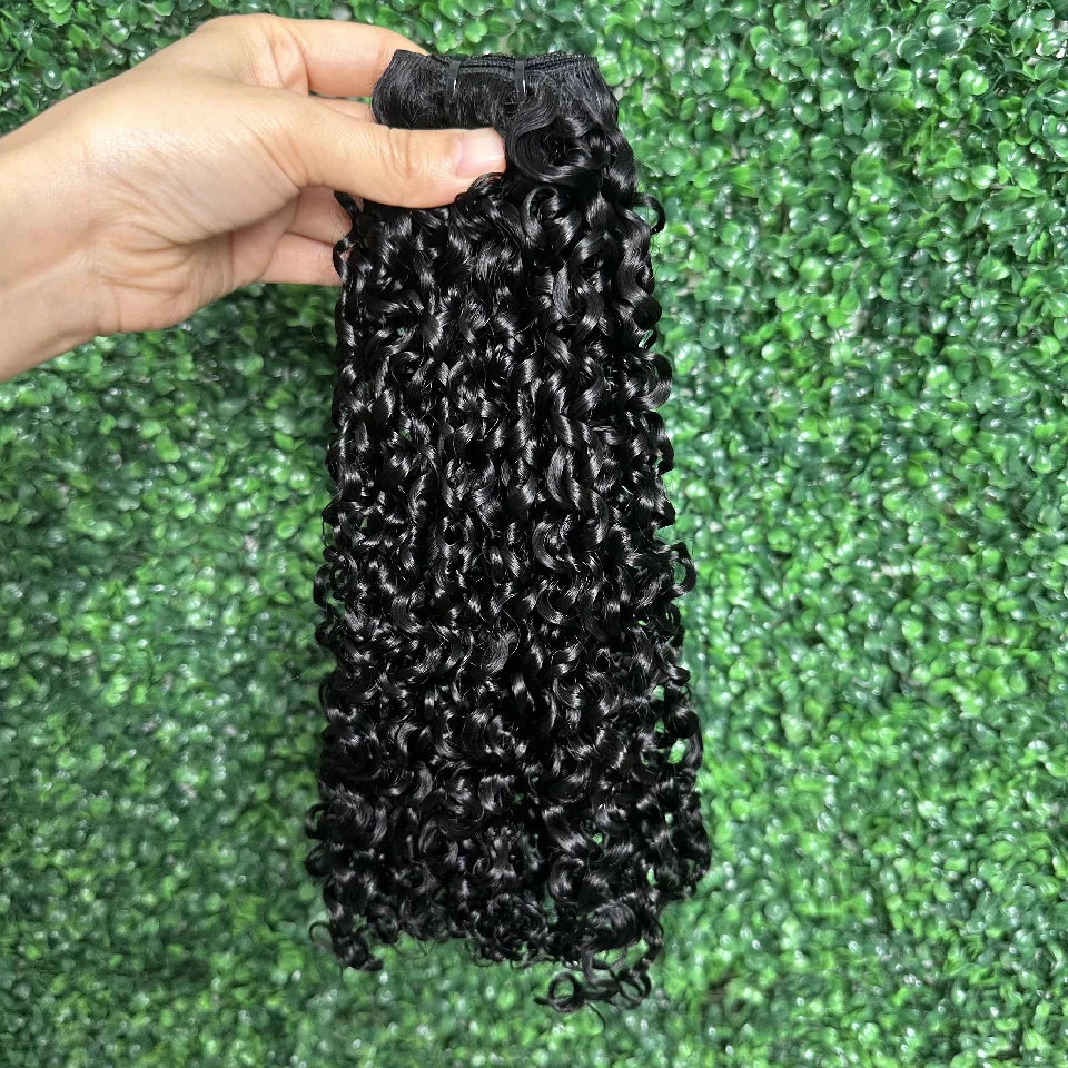 12A Grade Pixie Curl Human Hair Bundles Super Double Drawn Virgin Cuticle Aligned Brazilian Hair Extensions 4C Hair Double Weft