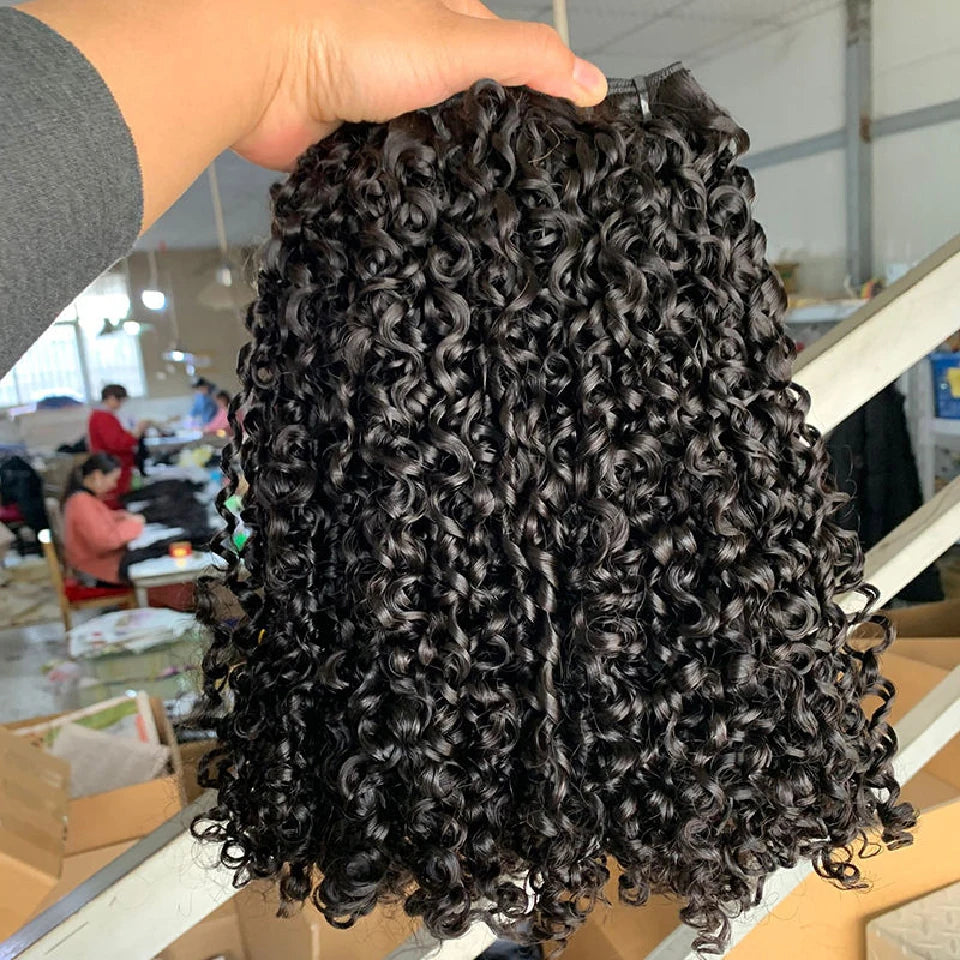 12A Grade Pixie Curl Human Hair Bundles Super Double Drawn Virgin Cuticle Aligned Brazilian Hair Extensions 4C Hair Double Weft