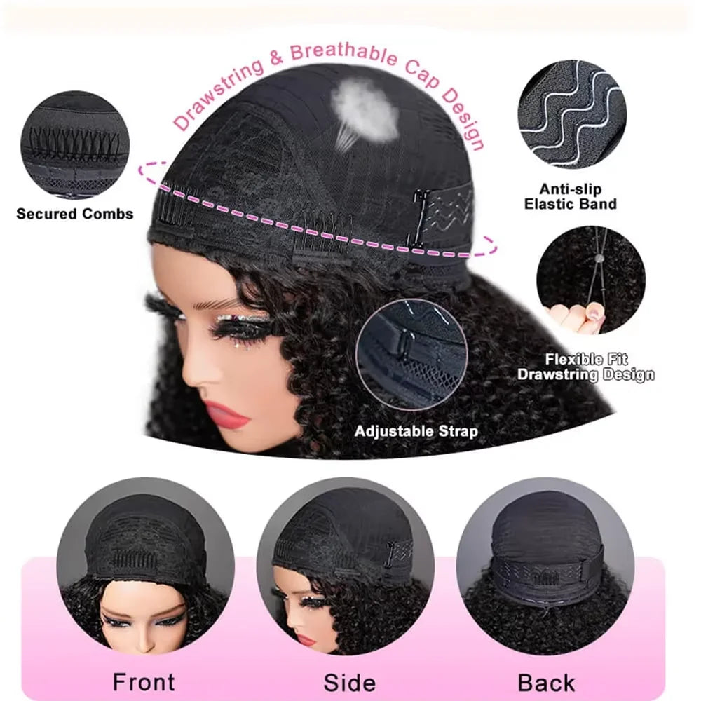 Burmese Curly Half Wigs Human Hair 100% 3 In 1 Half Wig With Drawstring Flip Over Half Wig Ready to Wear Go Glueless Curly Wigs