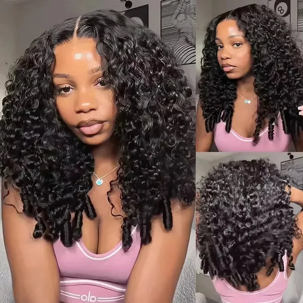 Burmese Curly Half Wigs Human Hair 100% 3 In 1 Half Wig With Drawstring Flip Over Half Wig Ready to Wear Go Glueless Curly Wigs