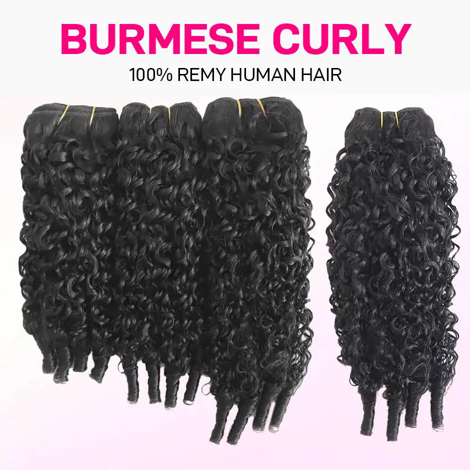 Burmese Curly Bundles Brazilian Virgin Hair 3 Bundles Water Weave with Spiral Curly End Raw Human Hair Extensions ISEE Hair
