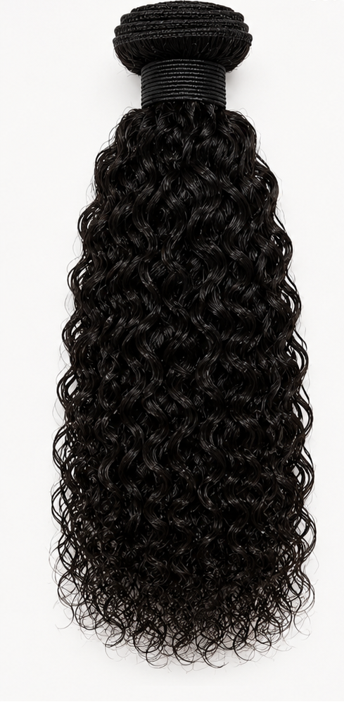 Black curly hair extension on a white background